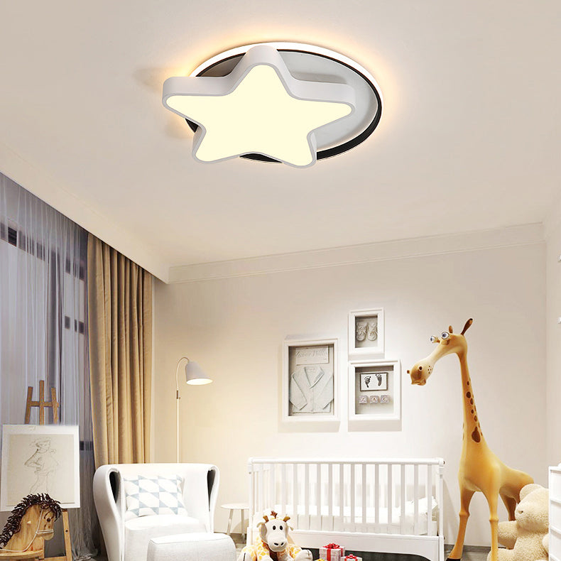 Nordic Star Led Flush Mount Ceiling Light With Acrylic Ring For Kids Room