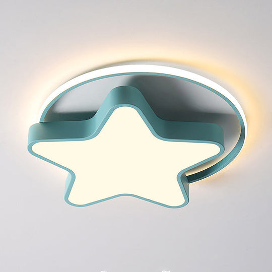 Nordic Star Led Flush Mount Ceiling Light With Acrylic Ring For Kid’s Room Green / 18’ Warm