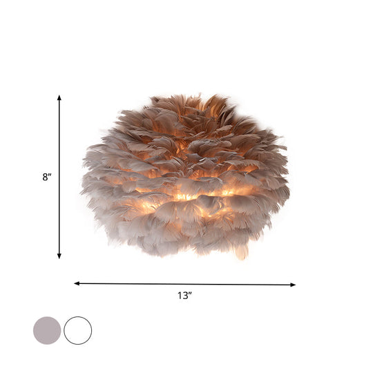 Designer Half Globe Wall Sconce With Feather Accent White/Grey Finish