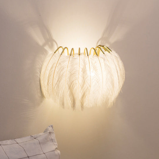 Modern Grey And White Sconce Light With Feather Detail For Parlor Wall