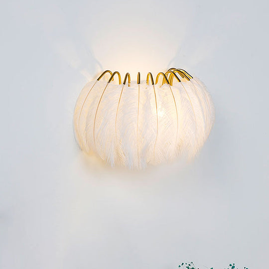 Modern Grey And White Sconce Light With Feather Detail For Parlor Wall