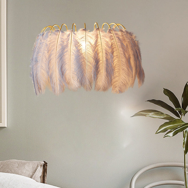 Modern Grey And White Sconce Light With Feather Detail For Parlor Wall