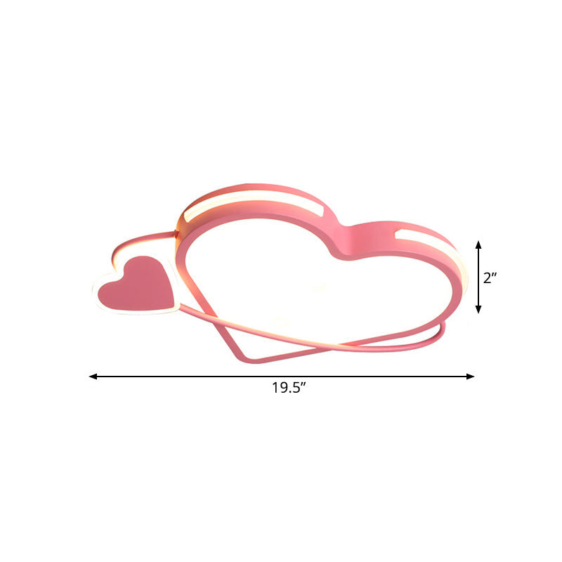 Modern Pink Flush Mount Ceiling Light With Dual Loving Heart Design - Bedroom Led Fixture