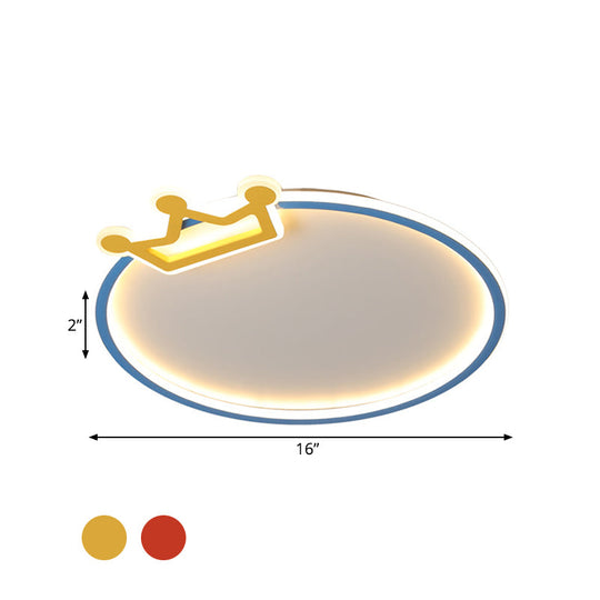 Blue Flush Mount Ceiling Lamp: Modern Acrylic Led Lighting With Diamond/Crown Design For Bedroom