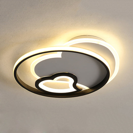 Modern Acrylic Heart Flushmount: White/Black/Pink Led Ceiling Fixture For Bedroom