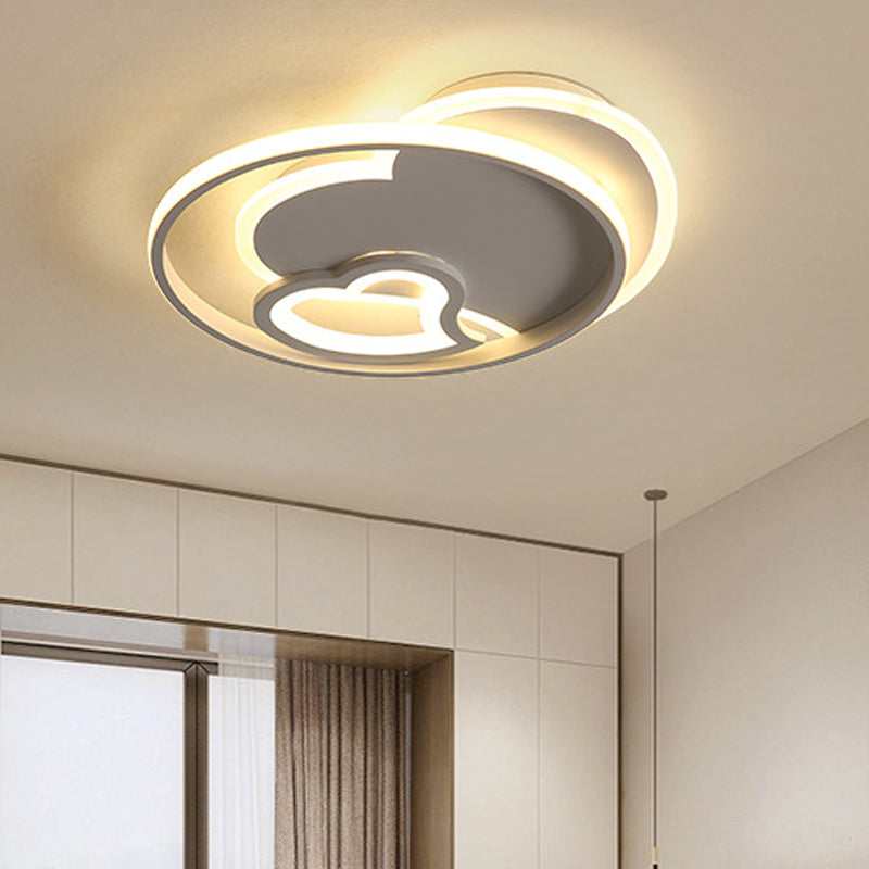 Modern Acrylic Heart Flushmount: White/Black/Pink Led Ceiling Fixture For Bedroom