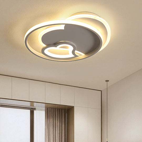 Modern Acrylic Heart Flushmount: White/Black/Pink Led Ceiling Fixture For Bedroom