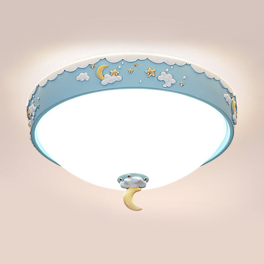 Contemporary Pink/Blue Cloud Pattern Led Ceiling Flush Mount With Moon And Star Design - Acrylic