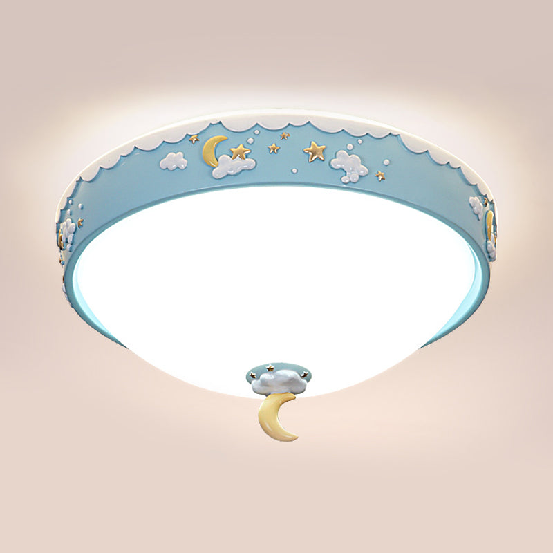 Contemporary Pink/Blue Cloud Pattern Led Ceiling Flush Mount With Moon And Star Design - Acrylic