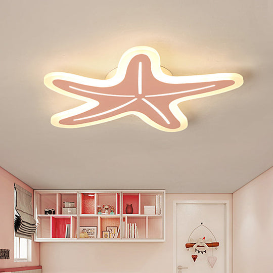 Modern Star Shaped Led Flush Light In Blue/Pink/White - Ideal For Kindergartens
