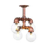 Clear Glass Semi-Flush Ceiling Light With Ball Design - Farmhouse Style Copper Finish Restaurant