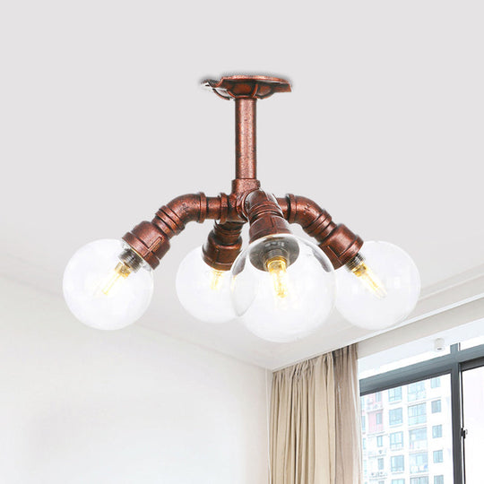 Clear Glass Semi - Flush Ceiling Light With Ball Design - Farmhouse Style Copper Finish Restaurant