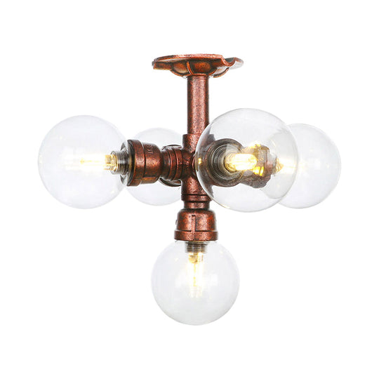 Clear Glass Semi - Flush Ceiling Light With Ball Design - Farmhouse Style Copper Finish Restaurant