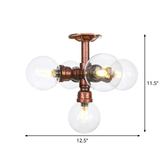 Clear Glass Semi - Flush Ceiling Light With Ball Design - Farmhouse Style Copper Finish Restaurant