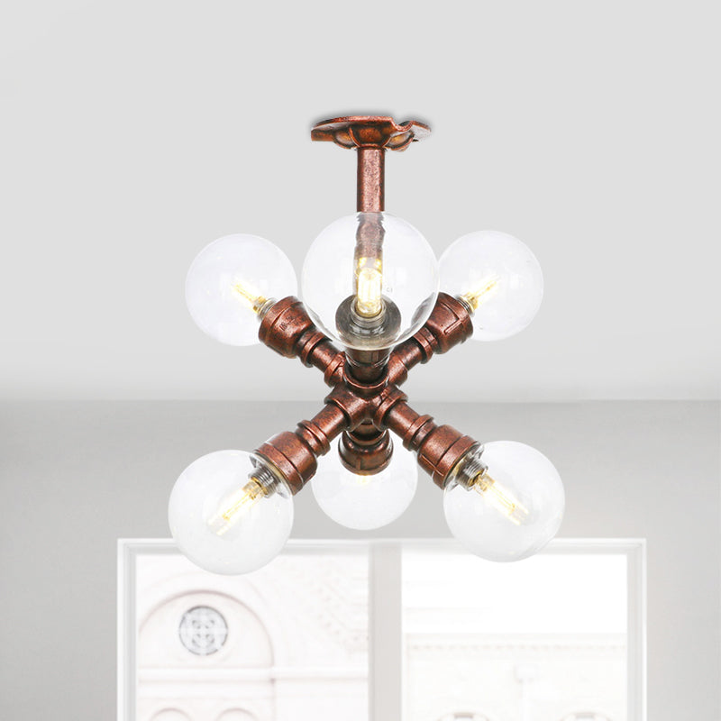 Clear Glass Semi - Flush Ceiling Light With Ball Design - Farmhouse Style Copper Finish Restaurant