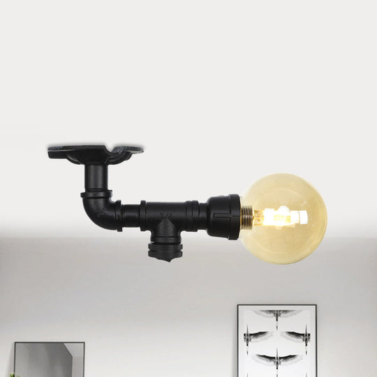 Vintage Black 1 - Light Ball Semi Flush Mount Ceiling Lamp With Amber Glass Finish