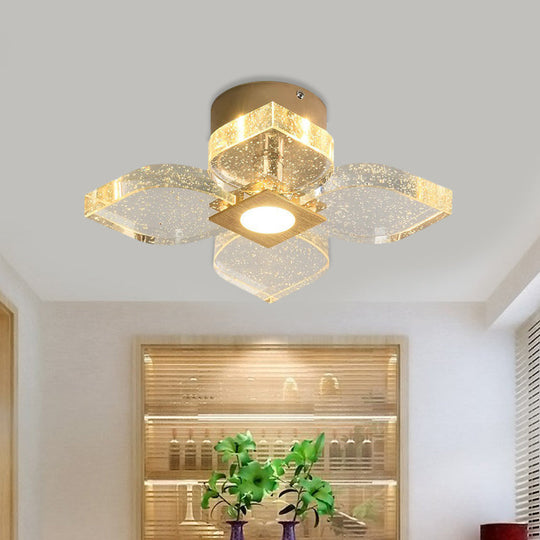 Modern Flower Crystal Ceiling Lamp In Gold With Led Lighting / White