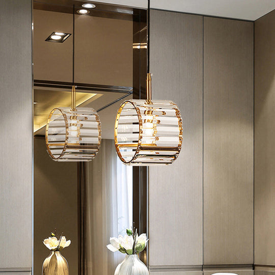 Mini Brass Wristband Pendulum Light With Crystal Prism – Stylish Dining Table Hanging Lamp Kit