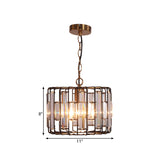 Brass Hanging Light Drum Cage - Crystal Embedded 11/13 Wide 1-Light Rustic Ceiling Pendant For