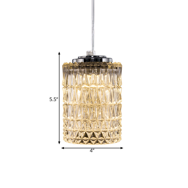 Modern Crystal Cylinder Pendant Light For Restaurants In Chrome