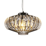 Vintage Black Crystal Hanging Pendant Ceiling Lamp With Lantern Shade