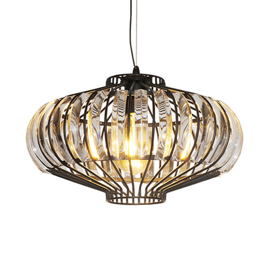 Vintage Black Crystal Hanging Pendant Ceiling Lamp With Lantern Shade