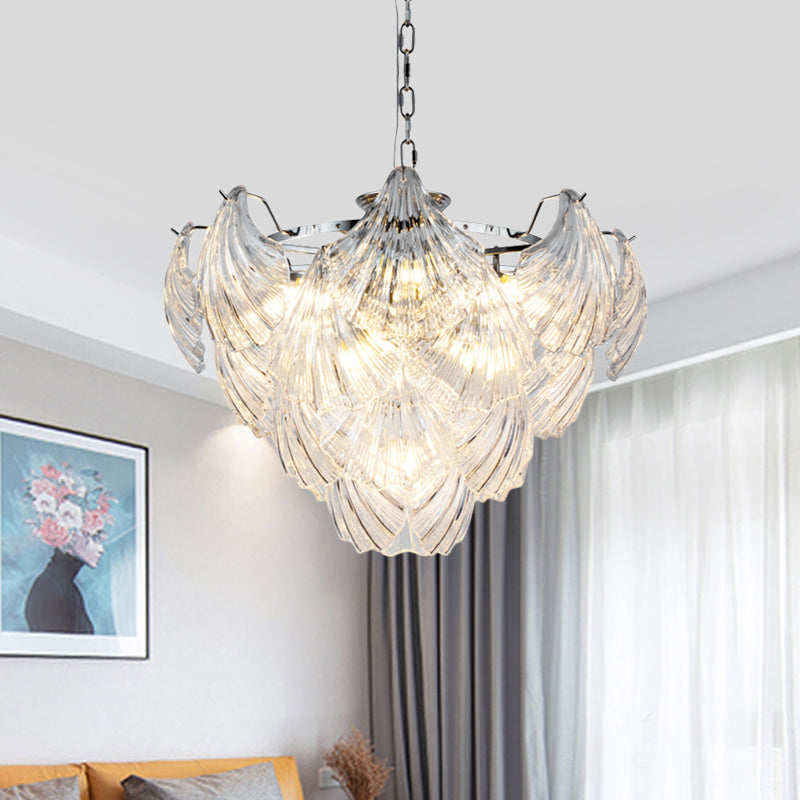 Stylish Tapered Petals Chandelier 10 Bulbs Clear Crystal Chrome Finish Chrome
