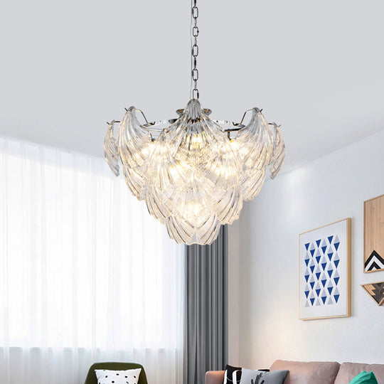 Stylish Tapered Petals Chandelier 10 Bulbs Clear Crystal Chrome Finish Chrome