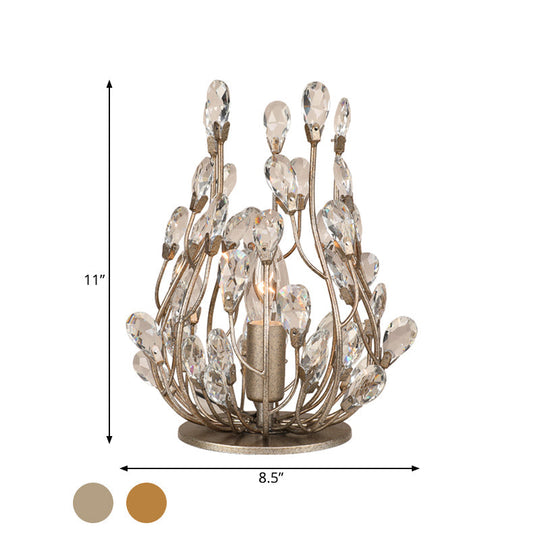 Vintage Crystal Flower Vine Table Lamp With Faceted Gold/Silver Finish - Elegant Hotel Nightstand