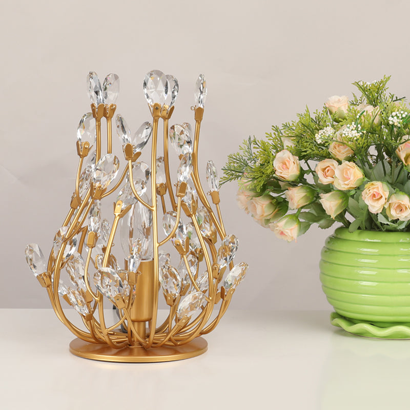 Vintage Crystal Flower Vine Table Lamp With Faceted Gold/Silver Finish - Elegant Hotel Nightstand