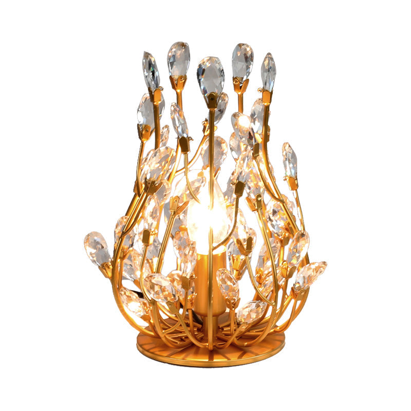 Vintage Crystal Flower Vine Table Lamp With Faceted Gold/Silver Finish - Elegant Hotel Nightstand
