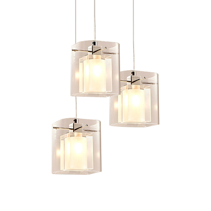 Sleek Crystal 3-Bulb Cuboidal Dining Hall Pendant Chrome Ceiling Light