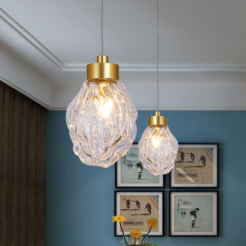 Modern Pineal Fruit Ceiling Light Clear Glass Pendant Lamp Gold