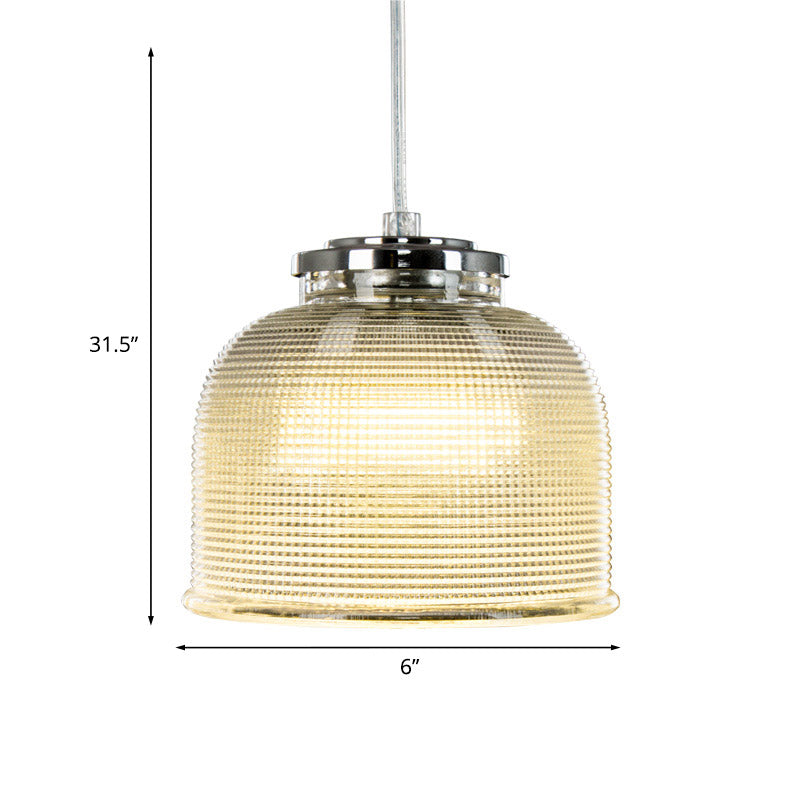 Latticed Glass Bowl Pendant Light – Modern Chrome Ceiling Lamp