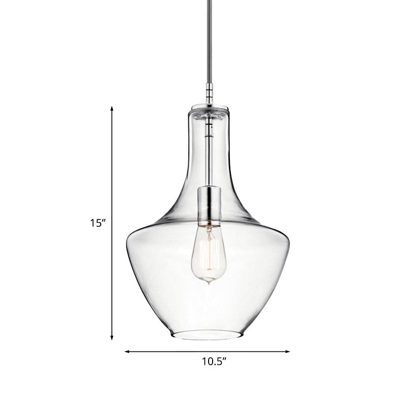 Minimalist 1-Light Hanging Pendant Lamp In Chrome With Clear Glass Urn Shape