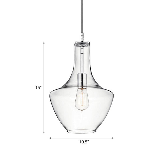 Minimalist 1-Light Hanging Pendant Lamp In Chrome With Clear Glass Urn Shape