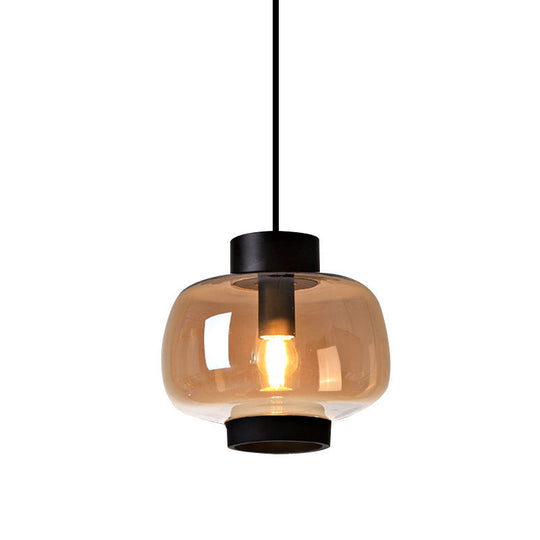 Modern Lantern Living Room Pendant Light With 1-Head Smoke Gray/Cream/Cognac Glass - Stylish Hanging
