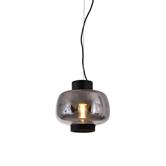 Modern Lantern Living Room Pendant Light With 1-Head Smoke Gray/Cream/Cognac Glass - Stylish Hanging