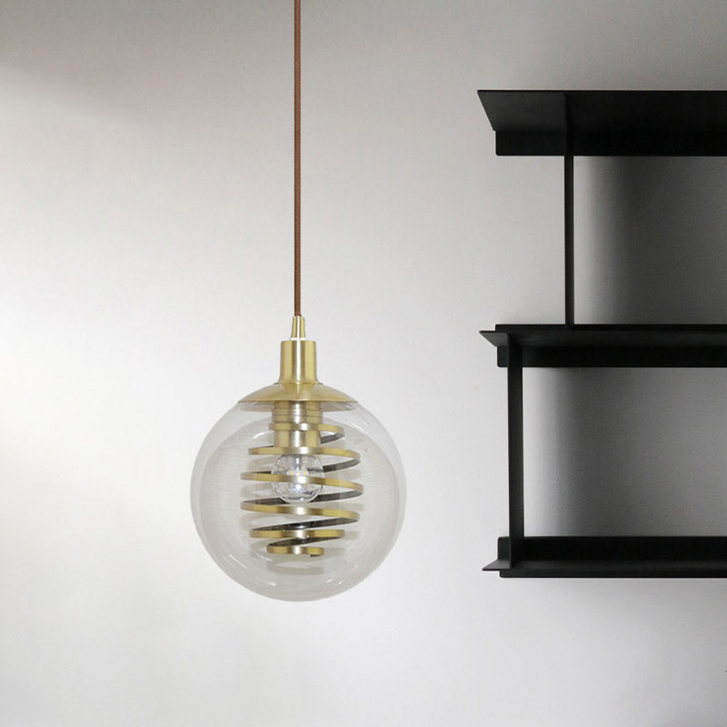 Modern Global Clear Glass Hanging Pendant Lamp With Brass Fixture - 6/10 Mini Size For Bedroom