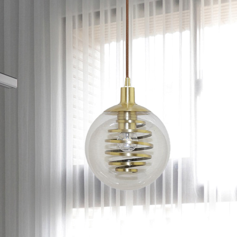 Modern Brass Bedroom Pendant Lamp With Clear Glass Shade - 1 Bulb 6’/10’ Wide Global Modernism