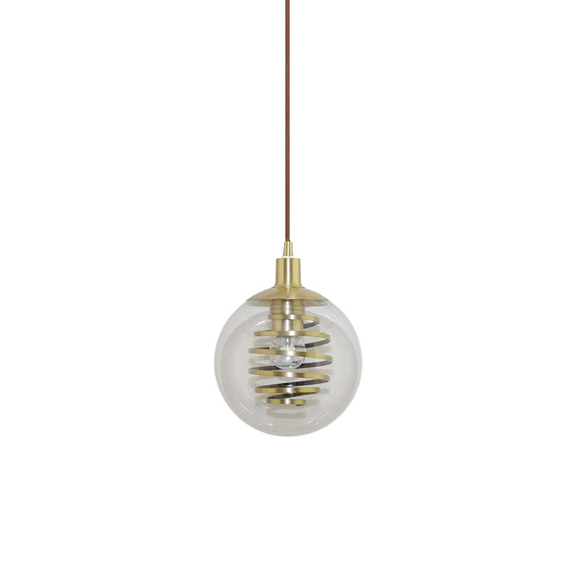 Modern Global Clear Glass Hanging Pendant Lamp With Brass Fixture - 6/10 Mini Size For Bedroom