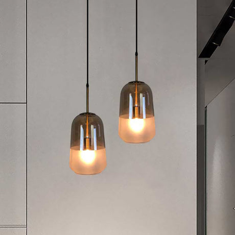 Vintage Gold Pendant Light With Tan Glass Shade For Restaurants