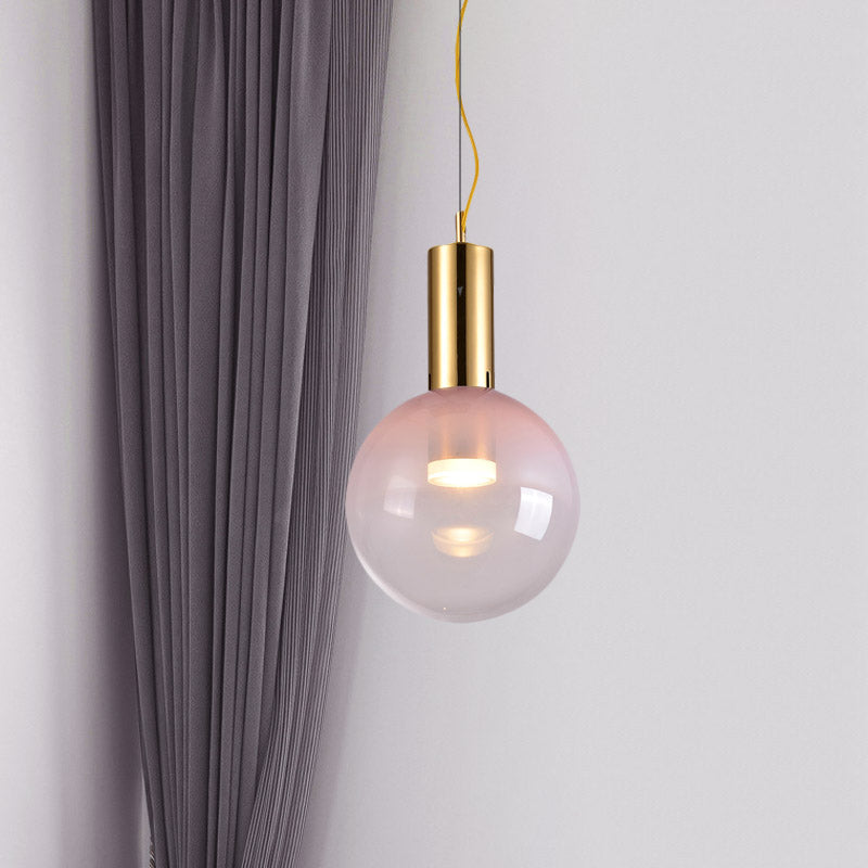 Pink Gradient Glass Ball Suspension Light - Contemporary Gold Ceiling Fixture