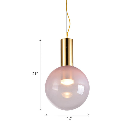 Contemporary 1-Head Gold Glass Ball Suspension Light With Gradient Pink Finish