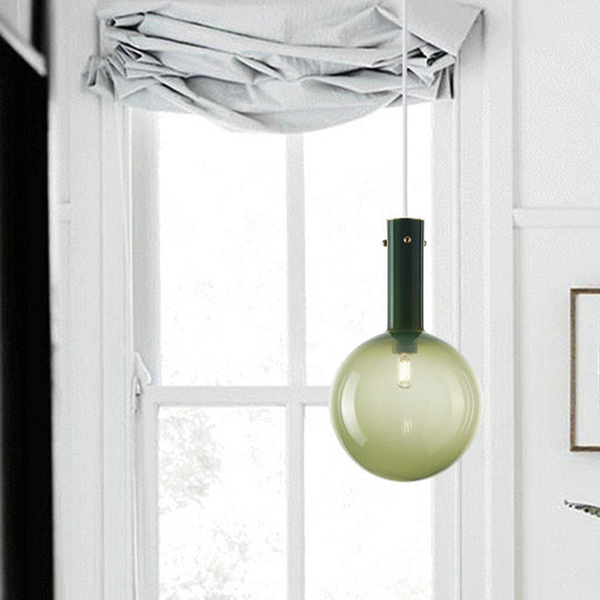 Modern Orb Pendant Lamp: Green/Orange Gradient Glass 1-Bulb Bedside Ceiling Light Green