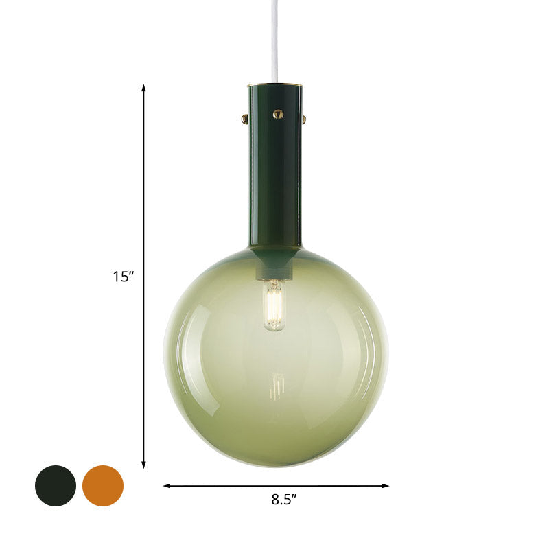 Modern Orb Pendant Lamp: Green/Orange Gradient Glass 1-Bulb Bedside Ceiling Light