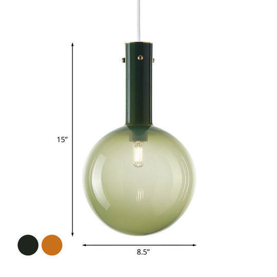 Modern Orb Pendant Lamp: Green/Orange Gradient Glass 1-Bulb Bedside Ceiling Light