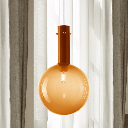 Modern Orb Pendant Lamp: Green/Orange Gradient Glass 1-Bulb Bedside Ceiling Light Orange
