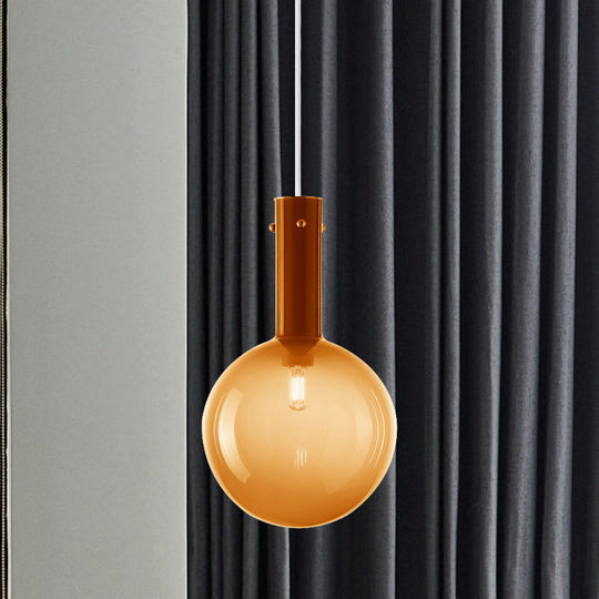 Modern Orb Pendant Lamp: Green/Orange Gradient Glass 1-Bulb Bedside Ceiling Light