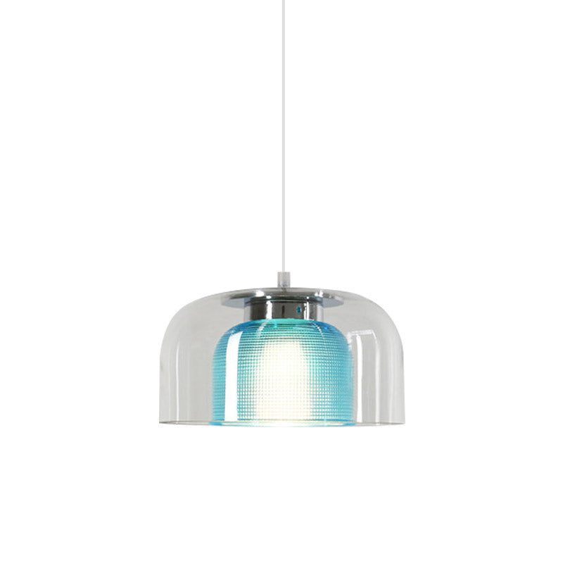 Modern Clear And Blue Glass Bowl Pendant Light - Stylish Suspension Lamp For Restaurants
